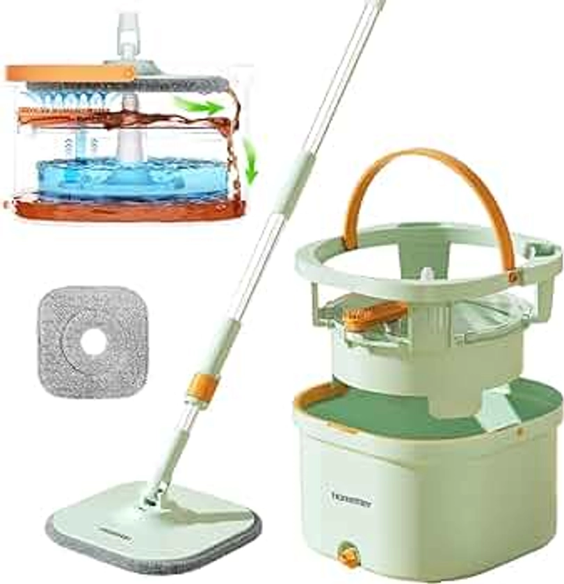 Square Mop and Bucket Especially for Dog&Cat Pet Hair Cleaning Mop Clean&Dirty Water Separation Mop System with Detachable Reusable Mop Pad Replacement