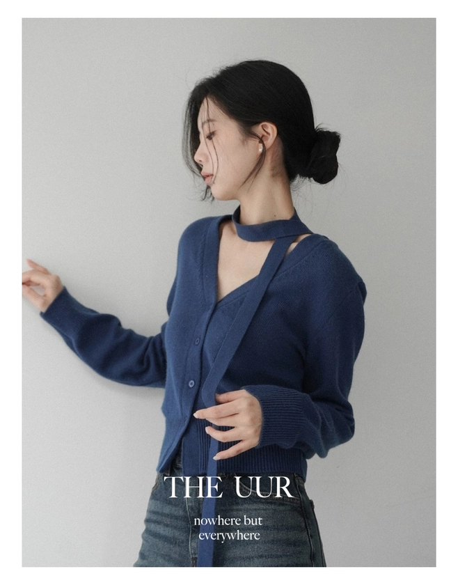 [twilly_set] uur river V cardigan [cerulean-blue] - 유유알