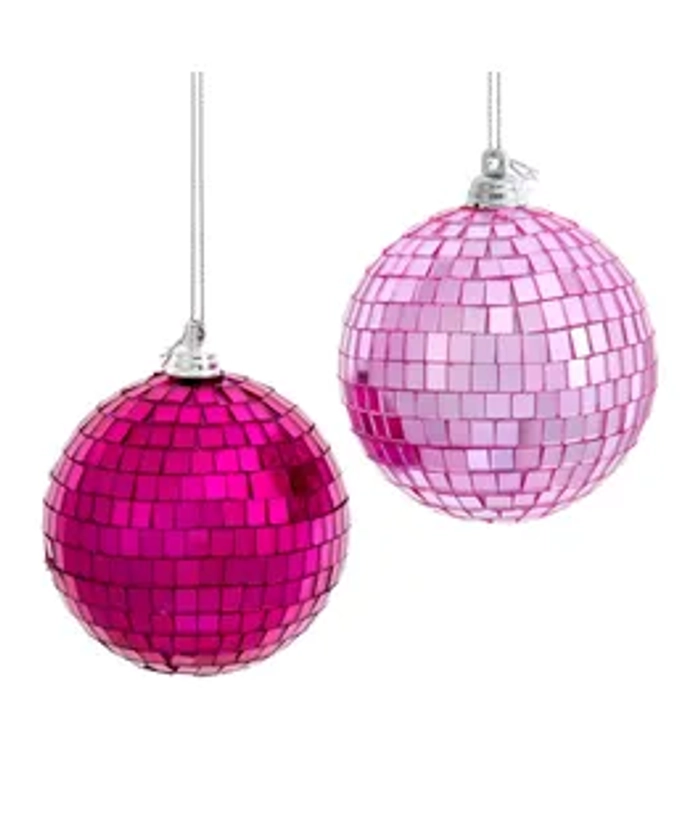 3.15" Glass Pink Mirrored Ball Ornaments, 2 Assorted