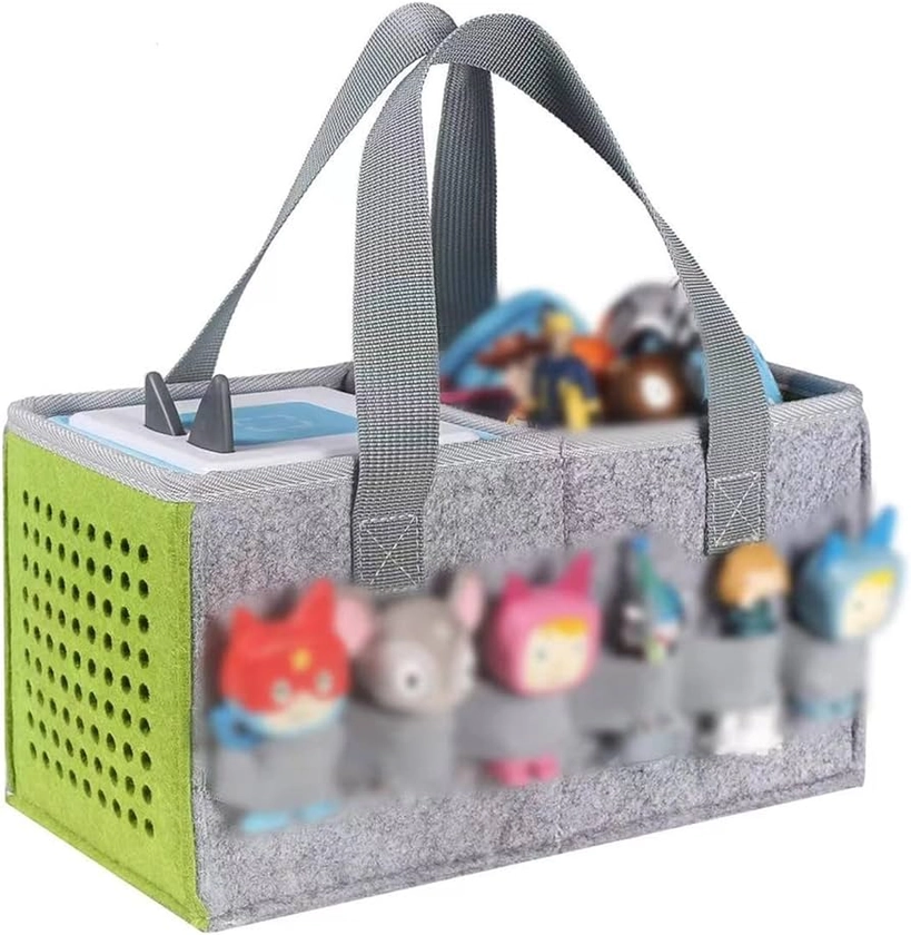 Carrying Case for Tonies Starter Set & Storage Bag for Tonies Figurine, Home Outdoor Hand Bag for Tonies Audio Player and Dolls Musical Toy Folding Bag for Kids Toniebox Accessories (Gray Green)