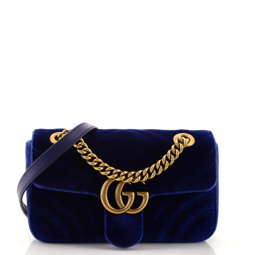 Gucci GG Marmont Flap Bag Matelasse Velvet Small Blue 14085550