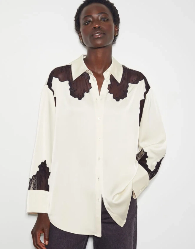 Leah Western Lacy Satin Shirt Ivory | Tops & T-shirts | Monsoon UK.