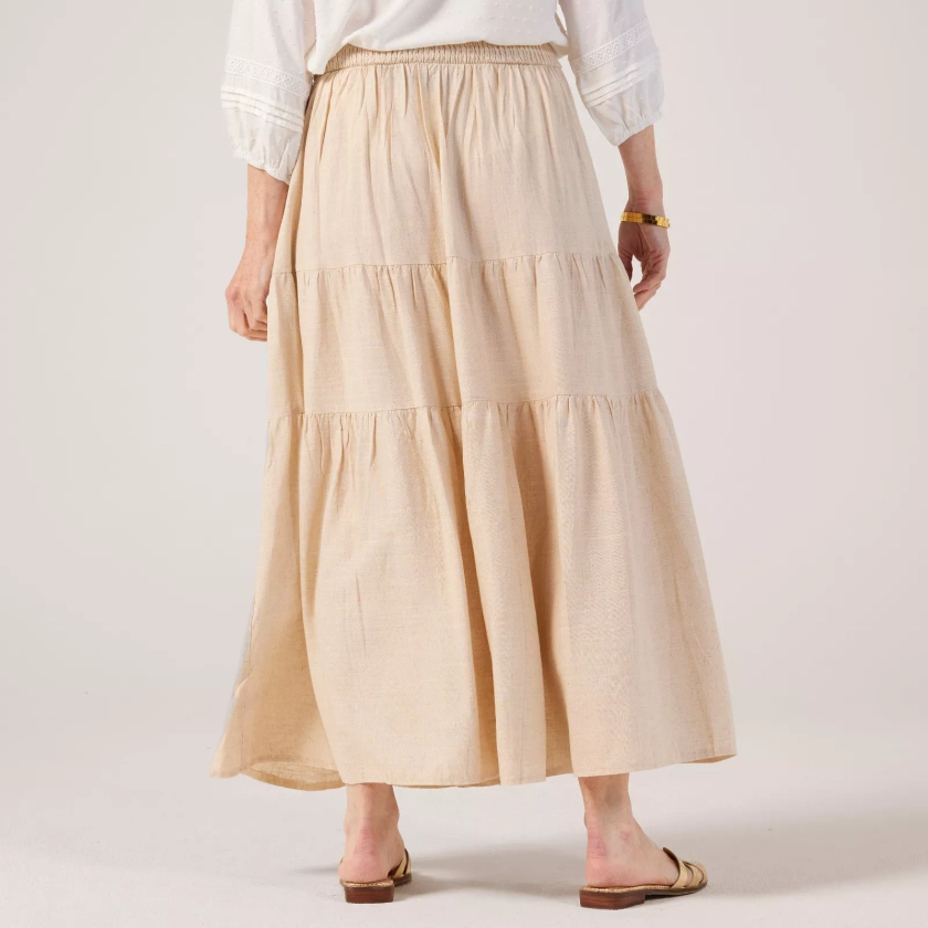 Izabel London Linen Blend Tiered Midi Skirt - QVC UK