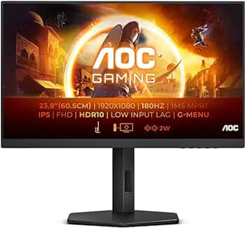 AOC Gaming 24G4X - 24 pouces FHD Monitor, 180 Hz, 1 ms, FreeSync Prem., G-Sync comp., HDR10 (1920x1080, HDMI, DisplayPort), noir