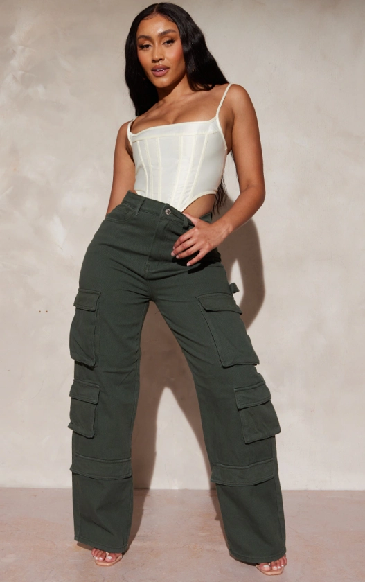 Shape Khaki Pocket Wide Leg Cargo Jeans