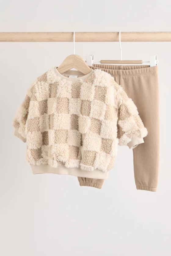 Buy Neutral Check Baby Fleece Top and Joggers Set from the Next UK online shop