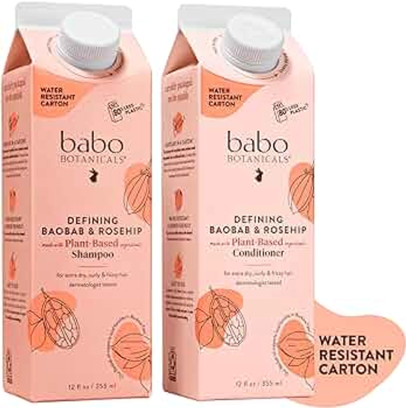 Babo Botanicals Defining Baobab & Rosehip Shampoo – For extra dry, curly hair – Smooth & Define – Passion Fruit Ferment for scalp – Water-Resistant Carton w. 80% Less Plastic – Vegan - Set available