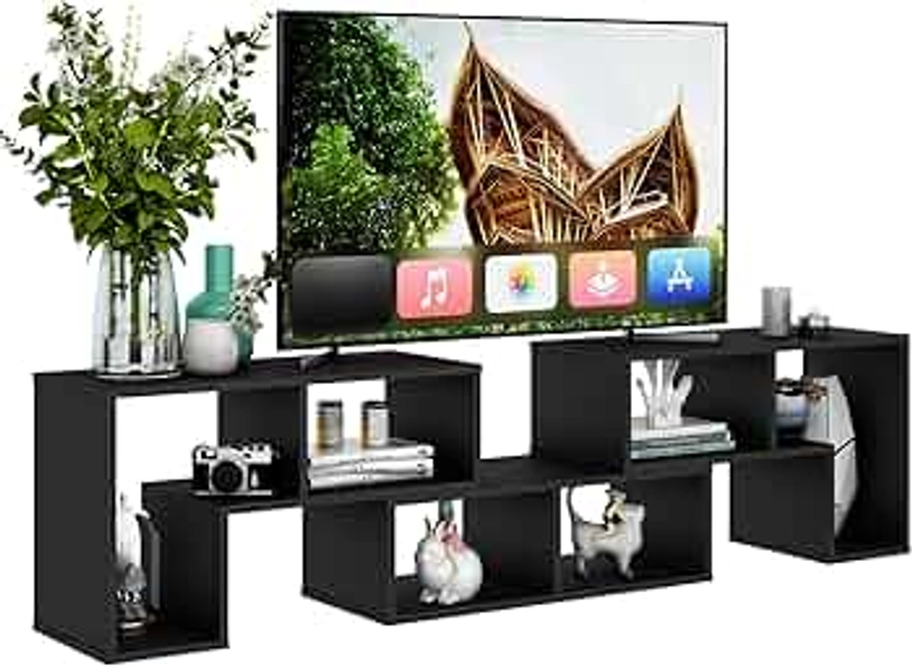 Tangkula 3 Pieces Console TV Stand, Free-Combination Entertainment Center for 50 55 60 65 Inch TV, Minimalist Modern TV Media Stand, DIY Open Storage Bookcase Shelf for Living Room (Black)