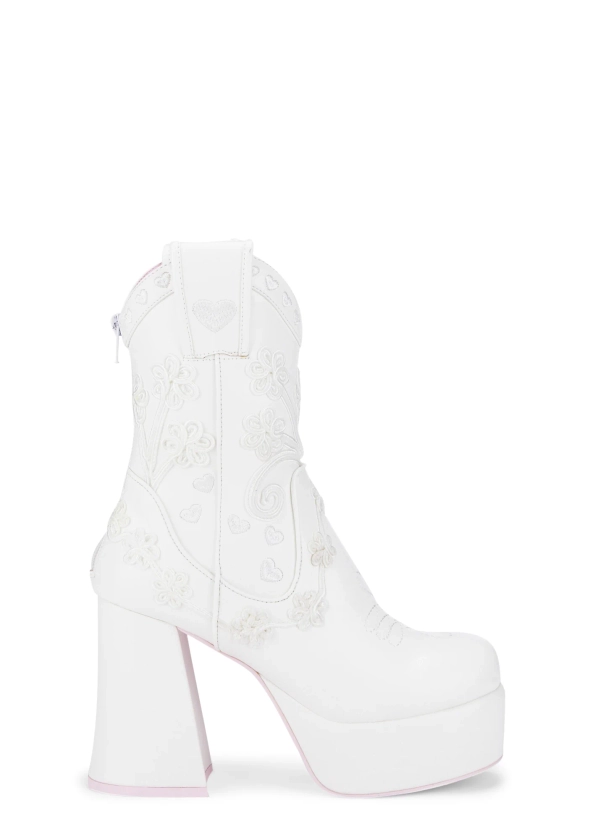 Sugar Thrillz Embroidered Platform Cowboy Boots - White