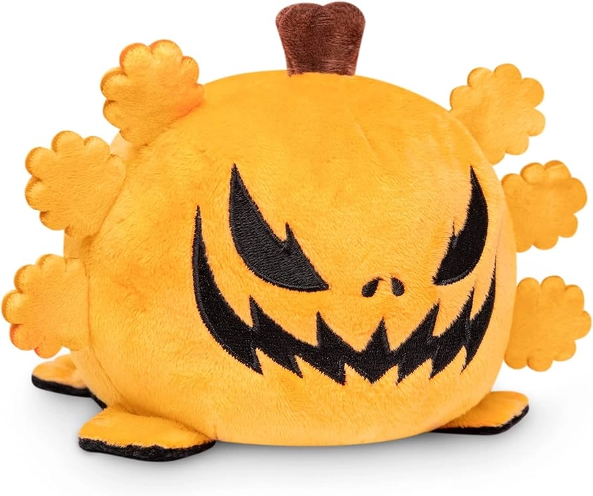 TeeTurtle - The Original Reversible Axolotl Plushie - Black + Pumpkin - Cute Sensory Fidget Stuffed Animals That Show Your Mood - Perfect for Halloween!