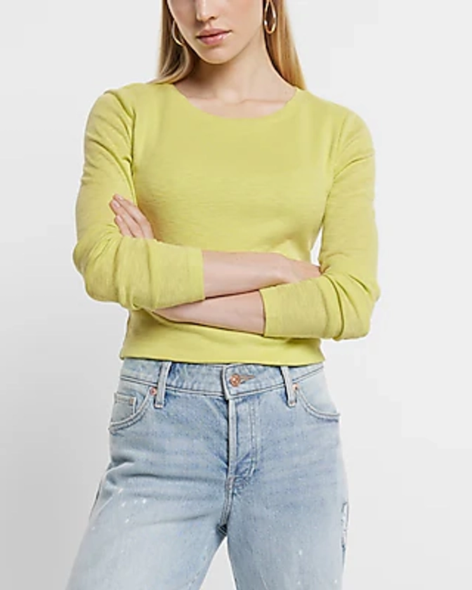 Fitted Crew Neck Long Sleeve Cropped Tee