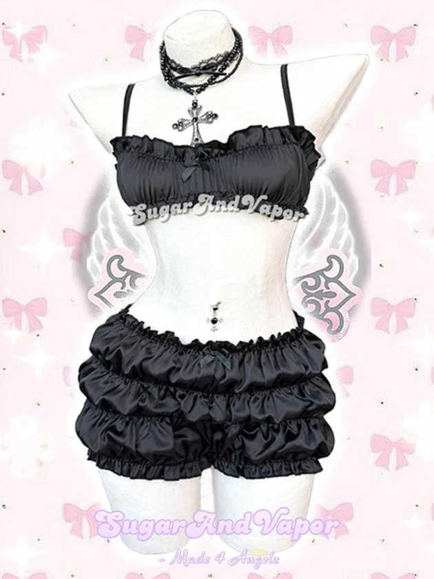 Noir Black Silky Demi Bra + Shorts Set