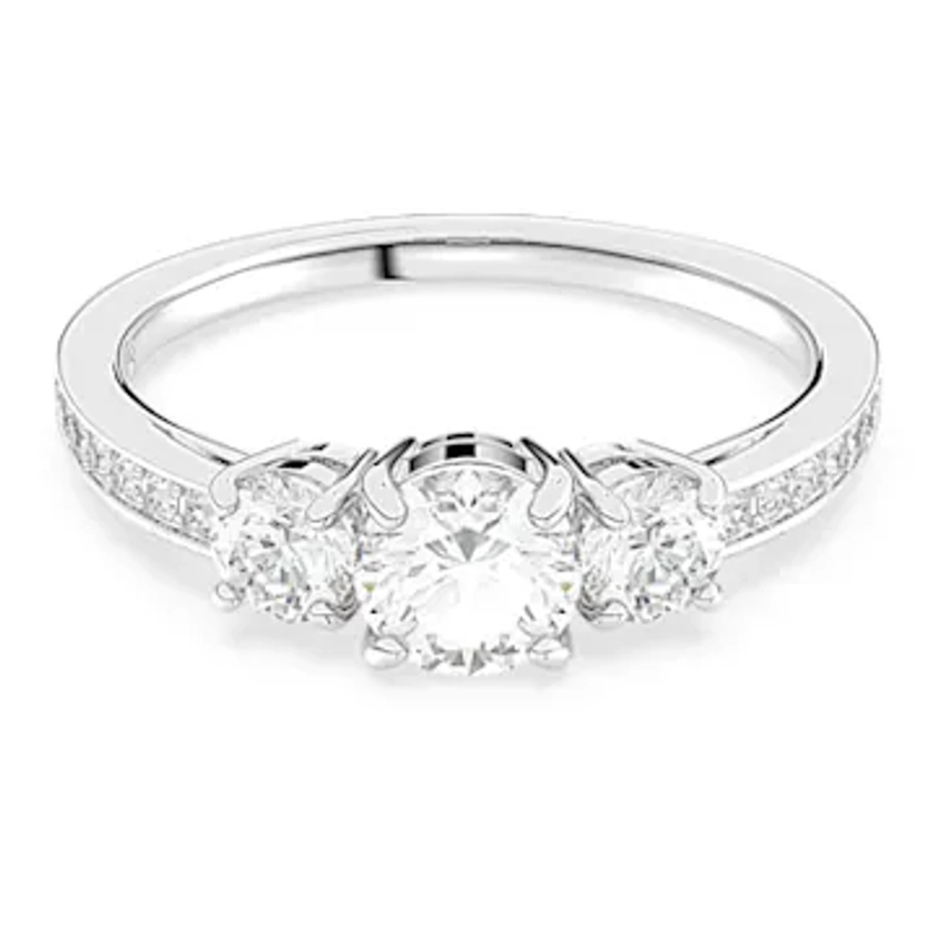 Attract Trilogy ring, Round cut, White, Silver-tone finish