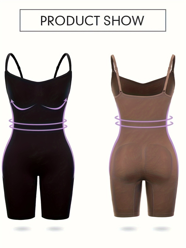 Women&#39;s 2-Pack Shapewear Bodysuits, Seamless Tummy Control Thigh Slimmer, Butt Lifter, Crew Neck, Sport Style Body Shapers