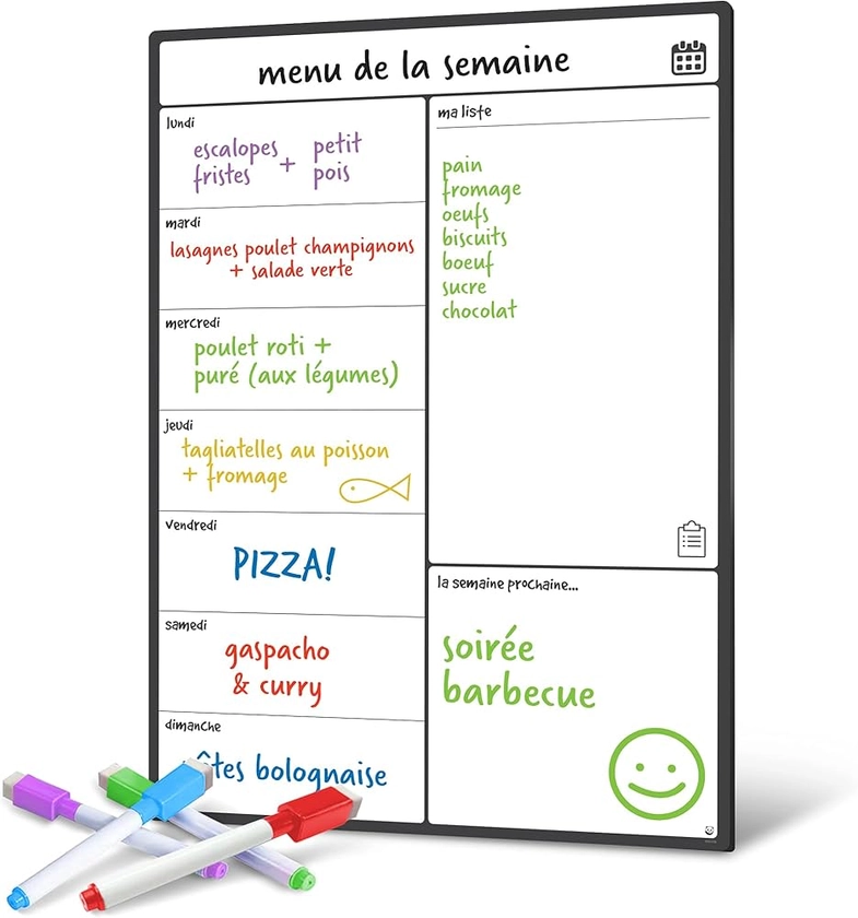 Smart Panda A3 Calendrier Magnétique Pour Frigo - Planifier Les Repas Familiaux, Listes De Courses ou Une Aide A L’étude - Tableau Aimanté - Hebdomadaire - en Français