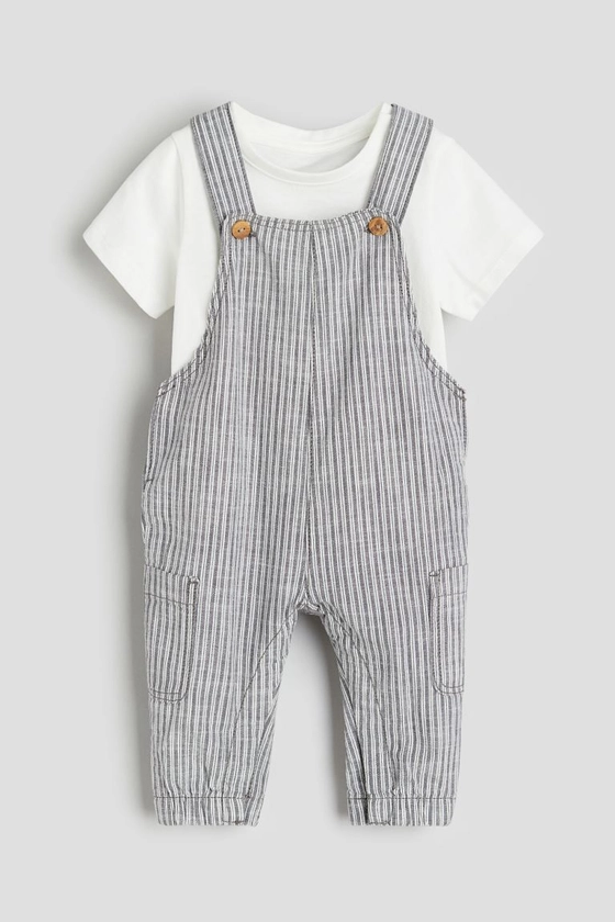 2-piece cotton set - Grey/Striped - Kids | H&M GB