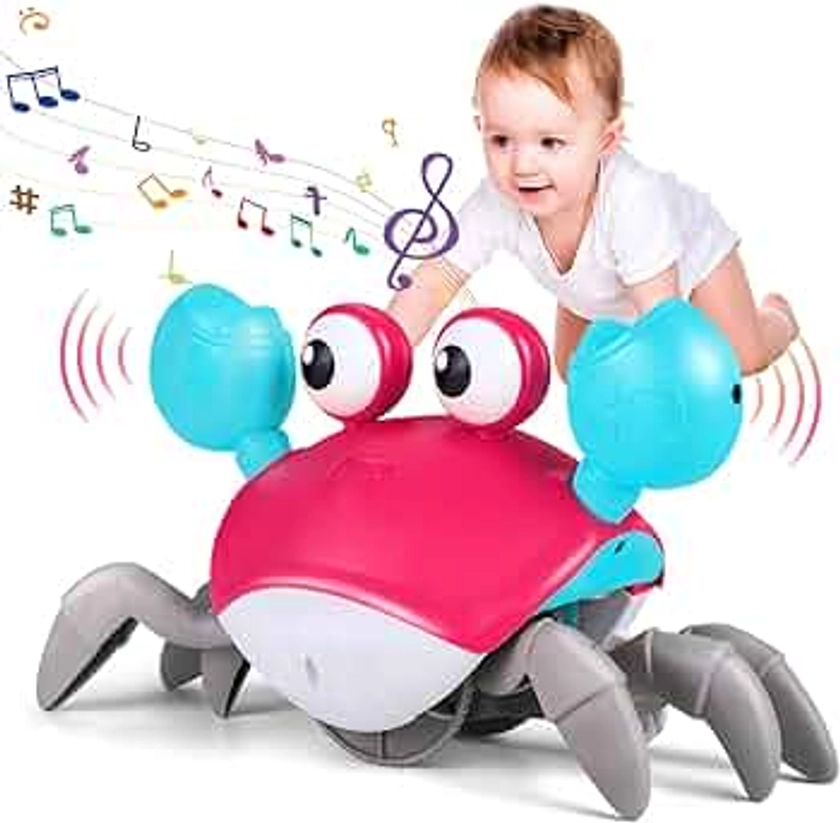 Baby Crawling Crab Toys With Music and Light Interactive Walking Sensory Toys with Automatically Avoid Obstacles Function Musical Toys for Kids Toddler