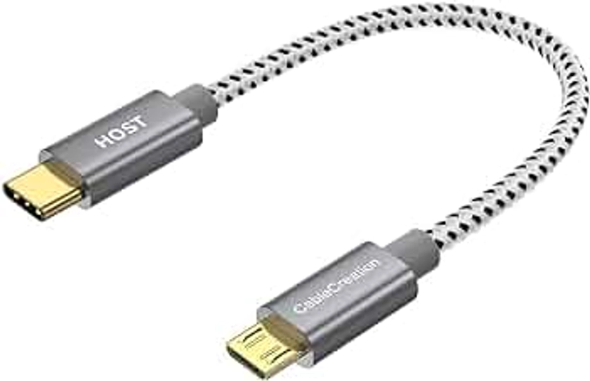 CableCreation Tipo USB-C a Micro USB 2.0 Cable, 0.65 ft Corto Cable de Tipo C para Galaxy S8/S8 Plus, Google Pixel 2 XL y Otros Dispositivos Android, Color Negro, Gray Braided