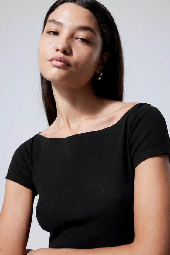 sheer short sleeve top - Black | Weekday EU