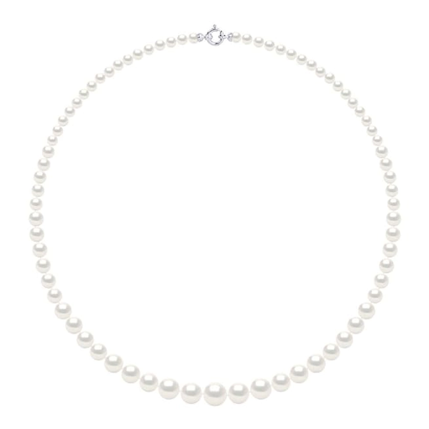 Mitzuko										White Gold/Natural White Row Of Real Freshwater Pearl Necklace