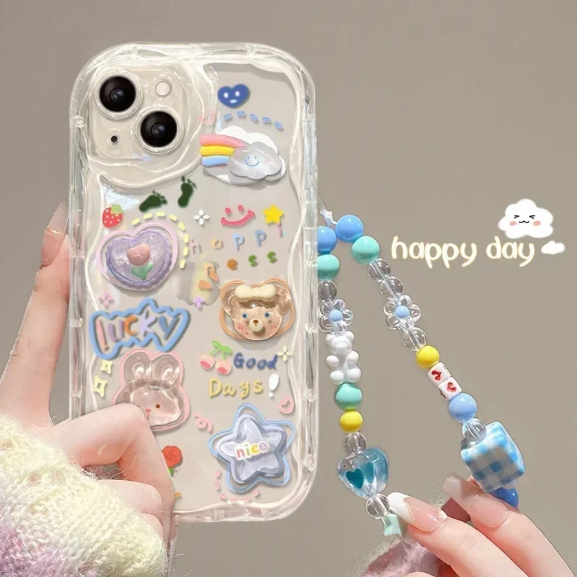 JOLanyard Ours 3D Coréen pour iPhone, Coque Souple Transparente, Coque Mignonne pour iPhone 16, 15, 14 Pro Max, 11, 13, 12 Mini, Poly, 8, 7 Plus, X, XS, SE - AliExpress 