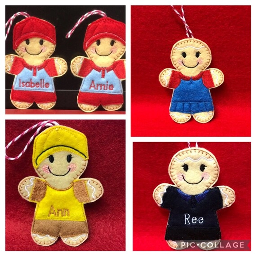 Personalised Embroidered girl guiding dresses gingerbreads personalised with a name. Dressed in rainbow, brownie, guide, or leader colours