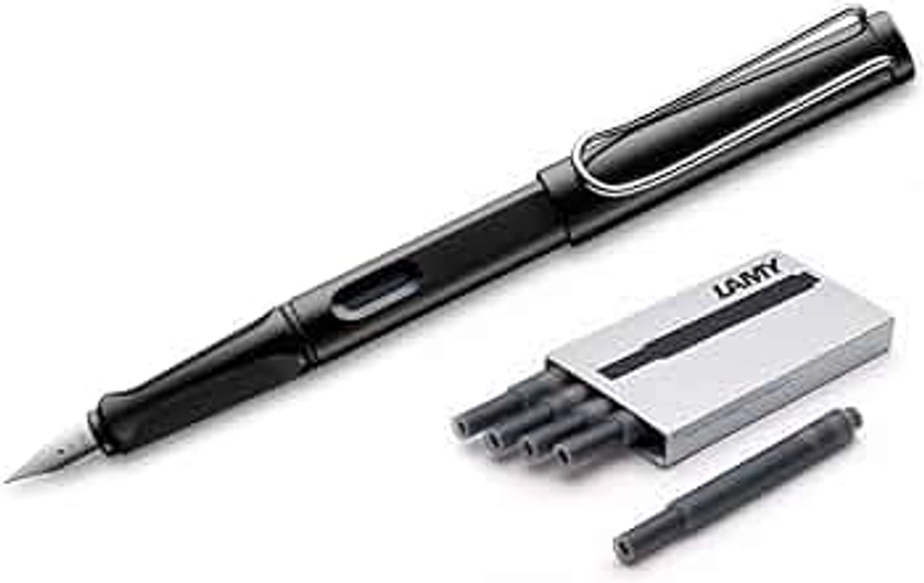 Lamy Safari Fountain Pen (19M) Black & 5 Black Ink Cartridges