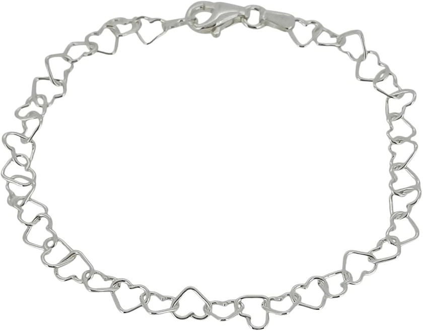 Treasure Bay Sterling Silver Italian 5.8mm Rolo Heart Link Chain Bracelet for Women Teen Girls, Made in Italy