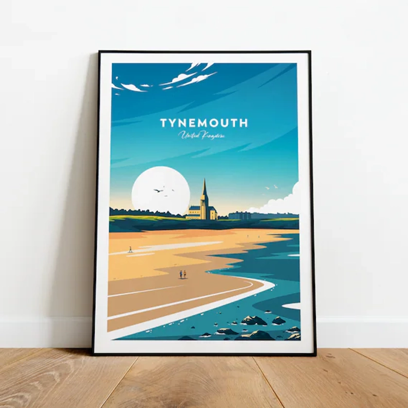 Tynemouth traditional travel print - Uk, Tynemouth poster, Wedding gift, Birthday present, Custom Text, Personalised Gift