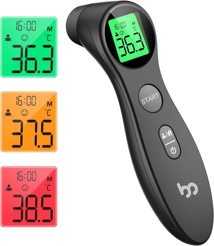 Thermomètre Frontal Bebe et Adultes, Thermometre Medical Numérique sans Contact pour la Fièvre, Thermomètre Infrarouge précis Instantané à l'opération Simple Noir