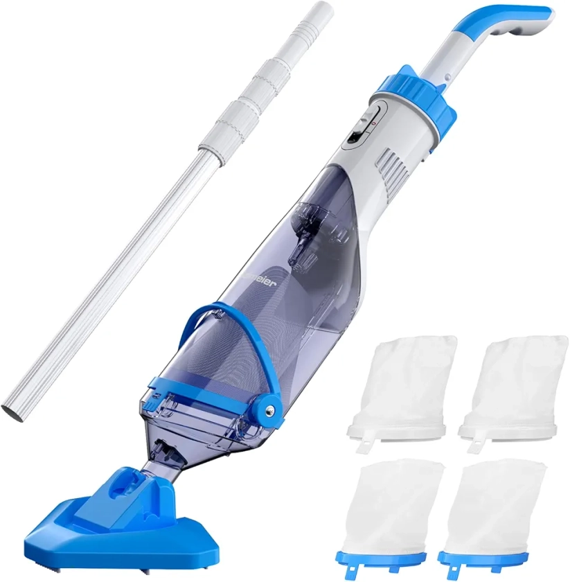 Cordless Pool Vacuum with Telescopic Pole, Handheld Rechargeable Swimming Pool Cleaner, Wireless Strong Suction 19 GPM Pool Vacuum for Cleaning Spas, Hot Tubs, Above/In Ground Pools