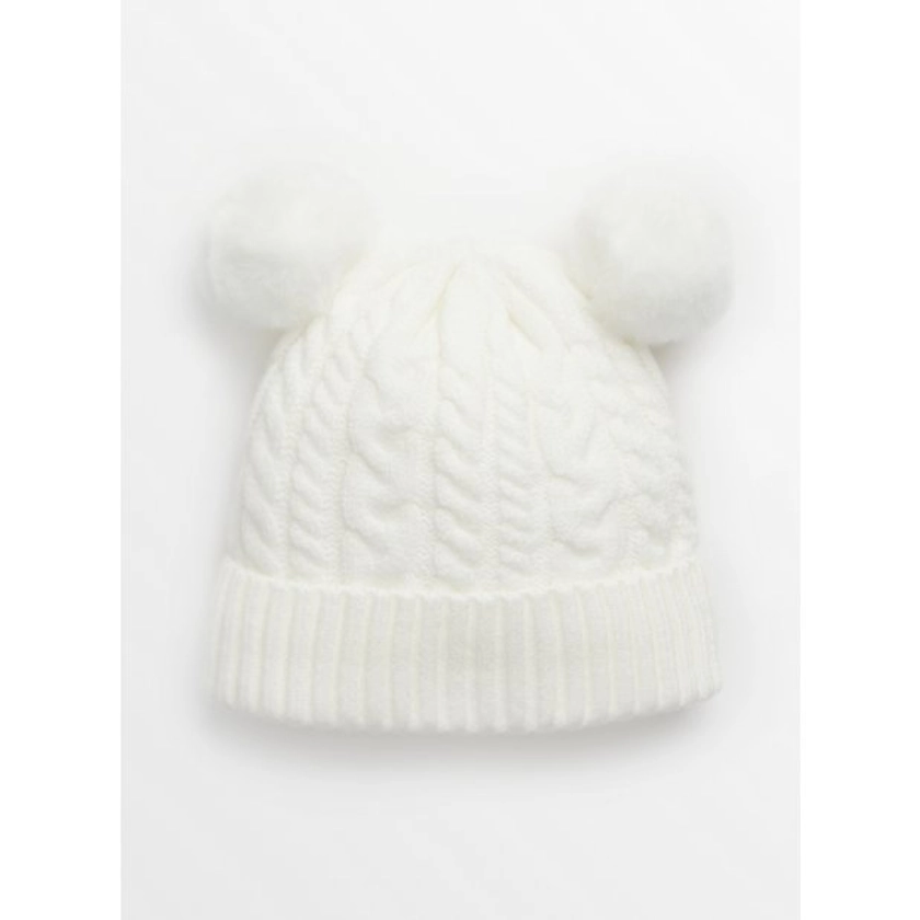 Buy Cream Knitted Double Pom Pom Hat 1-2 years | Accessories | Tu