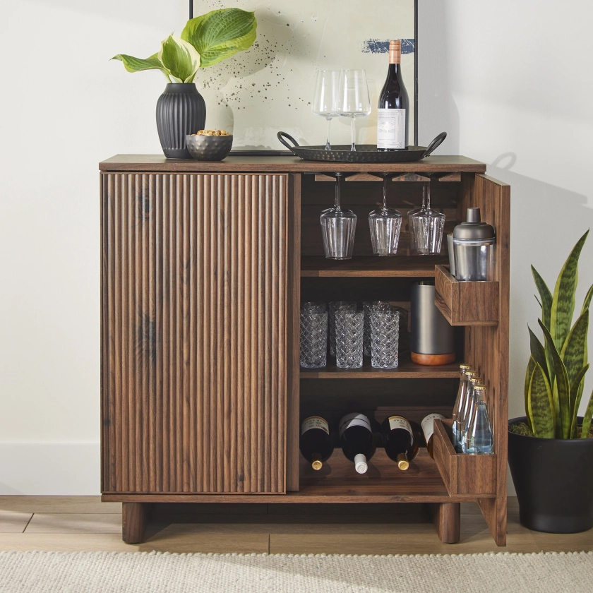 Better Homes & Gardens Lillian Fluted Bar Cabinet, Walnut - Walmart.com