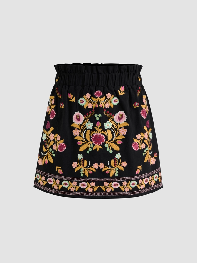 Woven 100% Cotton Mid Rise Aztec Elastic Waist Skort For School