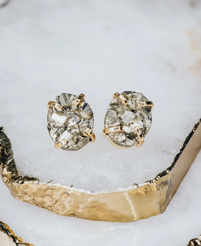 Pyrite oval stud earrings
