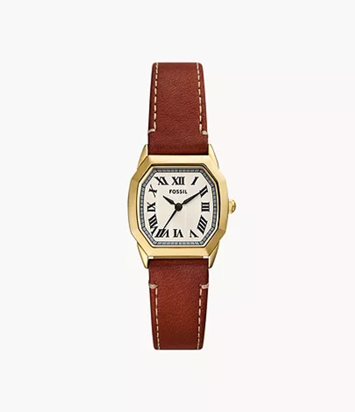 Montre Harlow à trois aiguilles en cuir marron