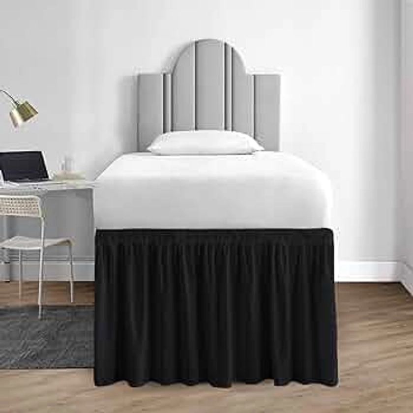 Dorm Room Bed Skirt - College Dorm Bed Skirt - Long Bed Skirt Dorm - Extra Long Dorm Room Bed Skirt - Elegant Design Brushed Microfiber - 1000 Series Bedskirts - Twin-XL - 40" Drop, Black
