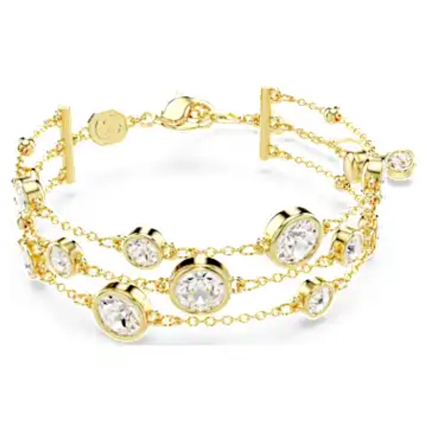 Imber wide bracelet, Round cut, Gold-tone plated