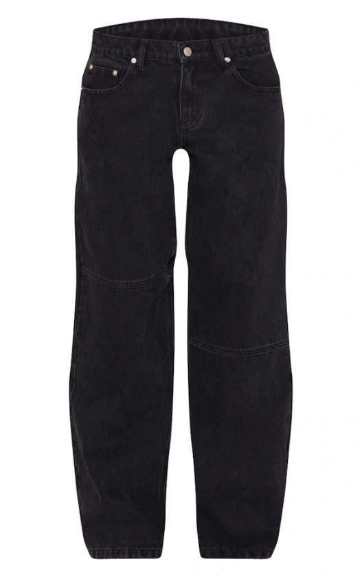 Washed Black Seam Detail Low Rise Wide Leg Jeans