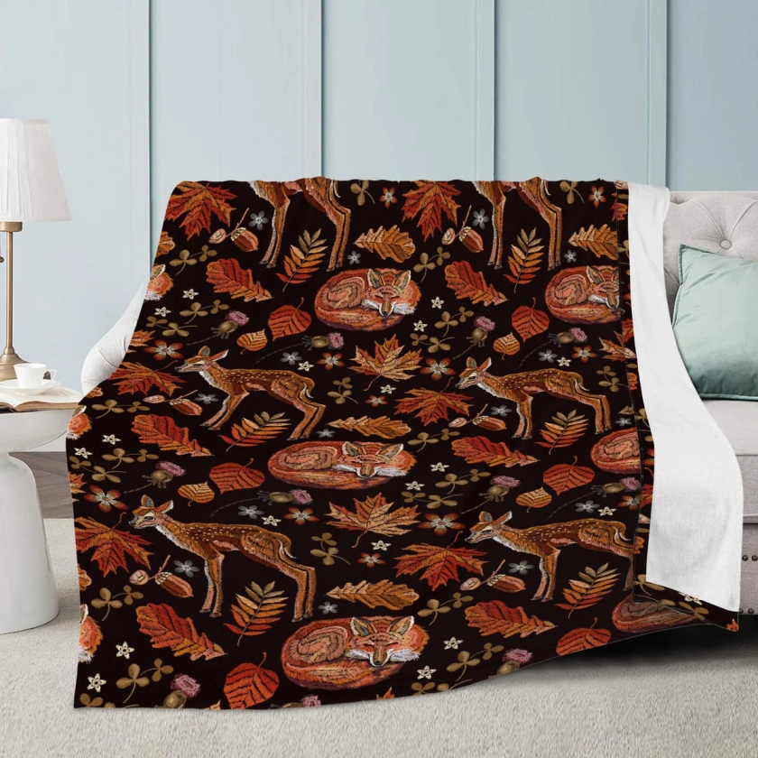 Deers and Foxes Fleece Blanket | Raiana's Vibes