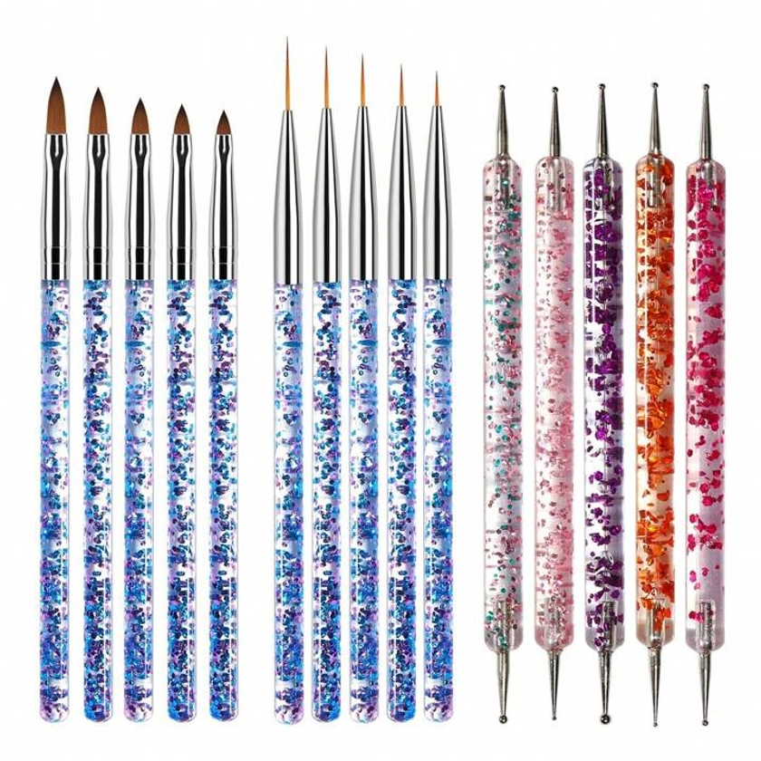 15pcs Nail Art Brush Set Including Uv Gel Nail Polish Brush, Acrylic Nail Brush And Other Manicure Tools