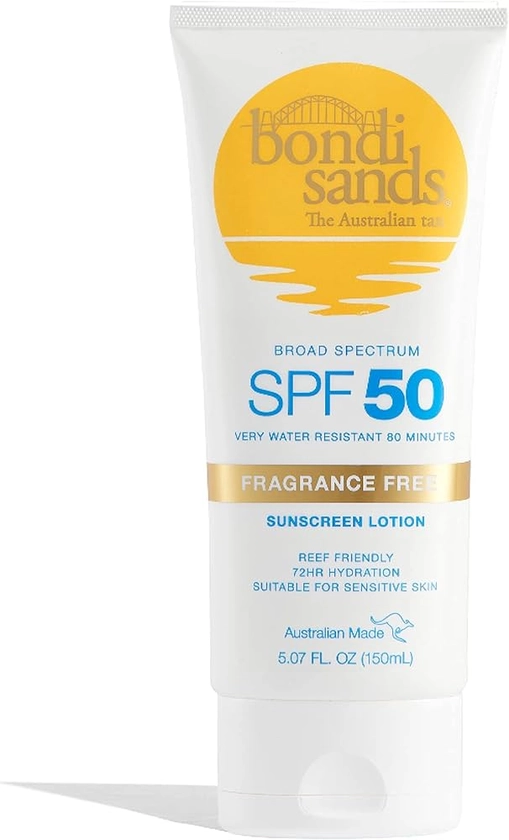 Bondi Sands Fragrance Free Sunscreen Body Lotion SPF 50 | Hydrating Broad Spectrum Protection, Sheer, Water Resistant, Reef Friendly* | 5.07 Oz/150 mL