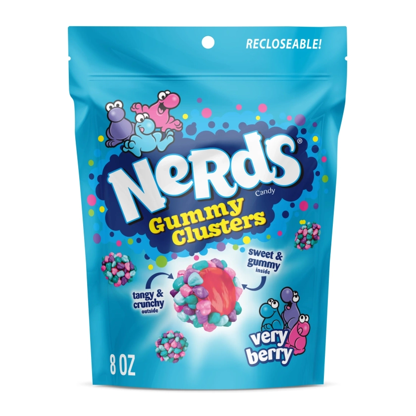 NERDS Gummy Clusters, Candy, Very Berry, Crunchy and Gummy, 8 oz