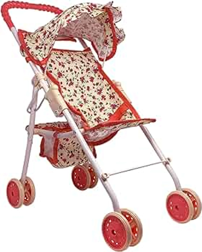 My First Baby Doll Stroller for Toddlers 3 Year Old Girls, Little Kids | Toy Stroller with Bottom Storage Basket, Foldable Frame, Canopy, Seatbelt