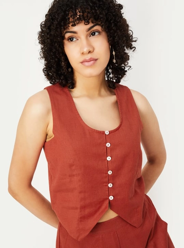 Women Solid Waistcoat Style Top