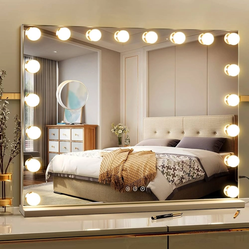 Amazon.com - VORREMIRR Hollywood Vanity Mirror with Lights 28 x 22 Inch Large Makeup Mirror with 18 Dimmable Bulbs, Lighted Vanity Mirror with 3 Color Modes and Touch Control