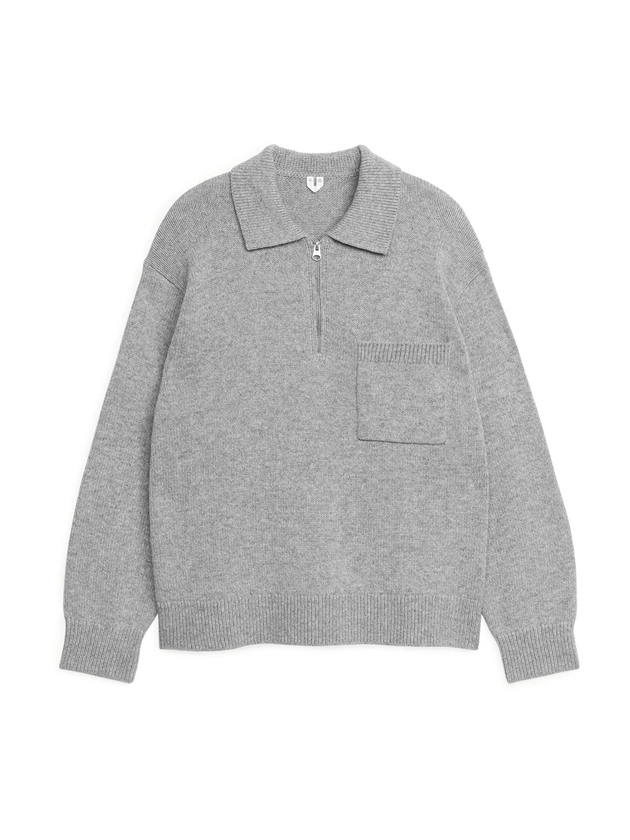 Polo en maille de laine avec fermeture éclair - Grey - Knitwear - ARKET FR