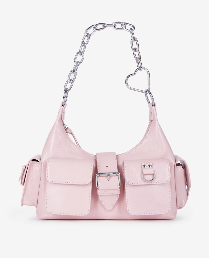 Sac Amelia chaîne en cuir craquelé rose