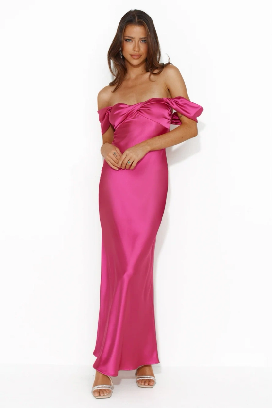 Shine Of Pearls Satin Maxi Dress Pink