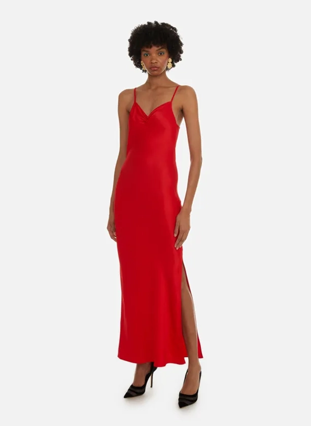 Robe longue satiné | Rouge